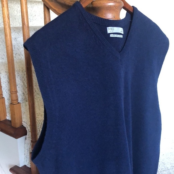 M & S Navy Blue Lambswool Sweater Vest Office Top - Picture 6 of 10